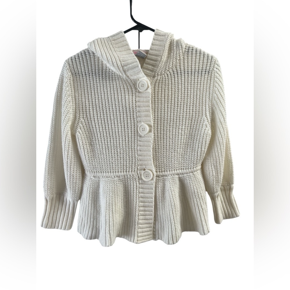 White knit vintage ruffled button down jacket sweater
